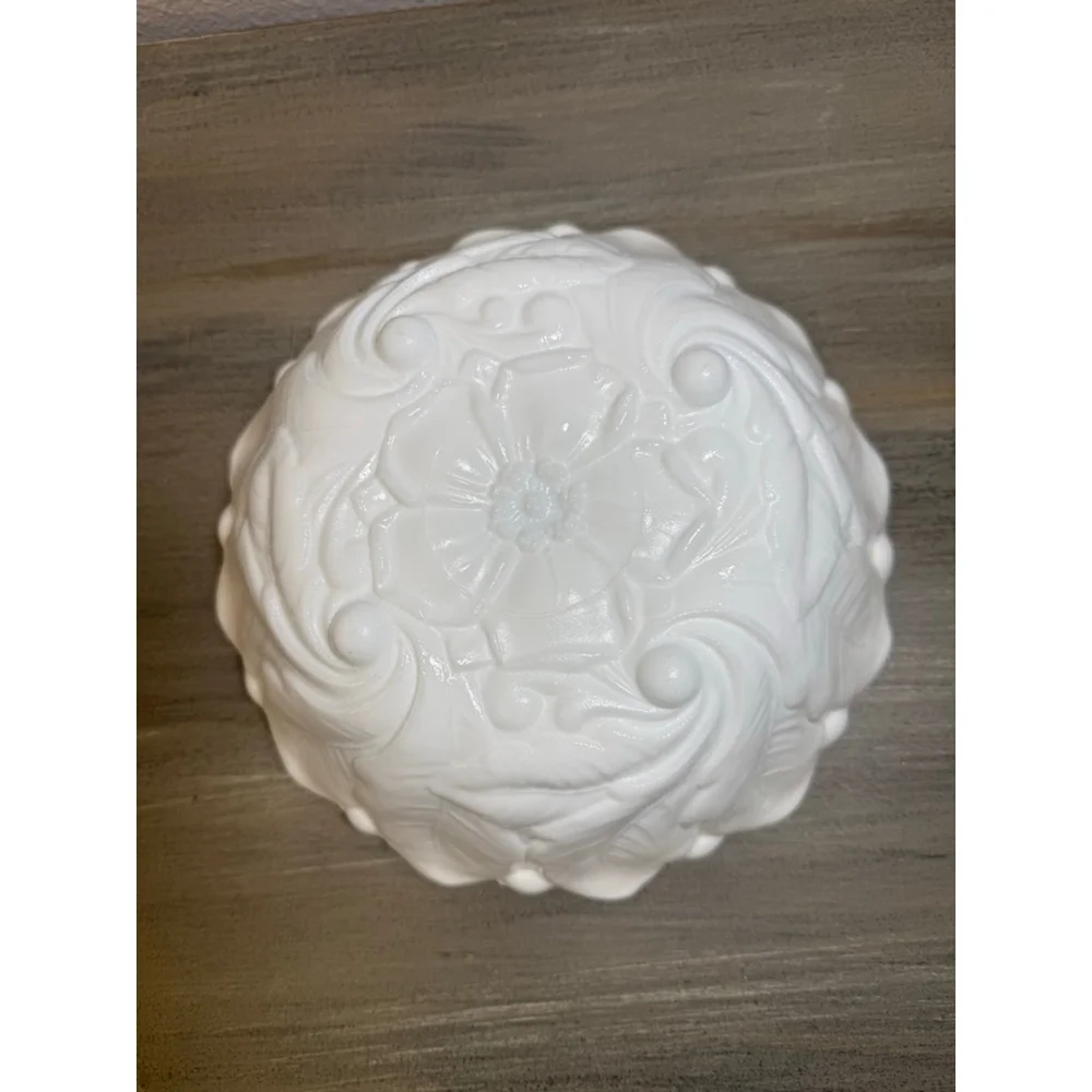 vintage Indiana Glass Wild Rose milk glass footed bowl Cottagecore
